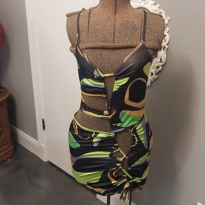 SHEIN Vibrant Green and Black Spaghetti Strap Dress